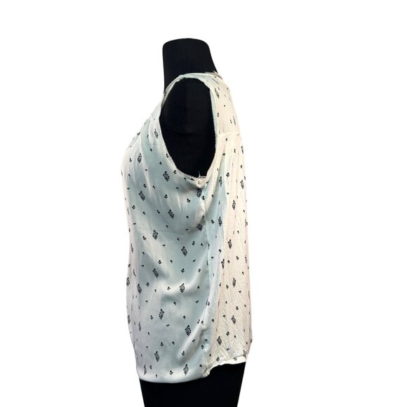 Sleeveless Loft Blouse  Size Xs White & Black Floral Patterned Rayon Polyester - Picture 4 of 7